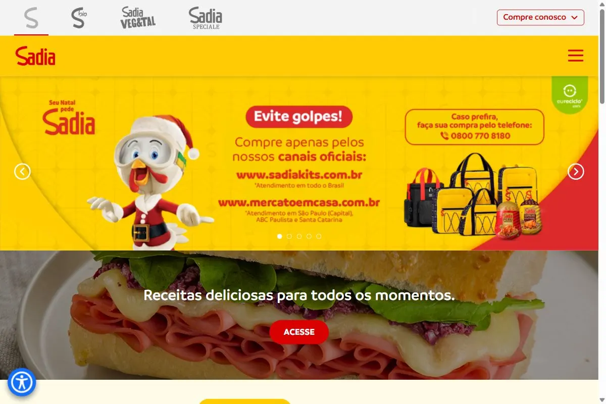 Página inicial do site da Sadia