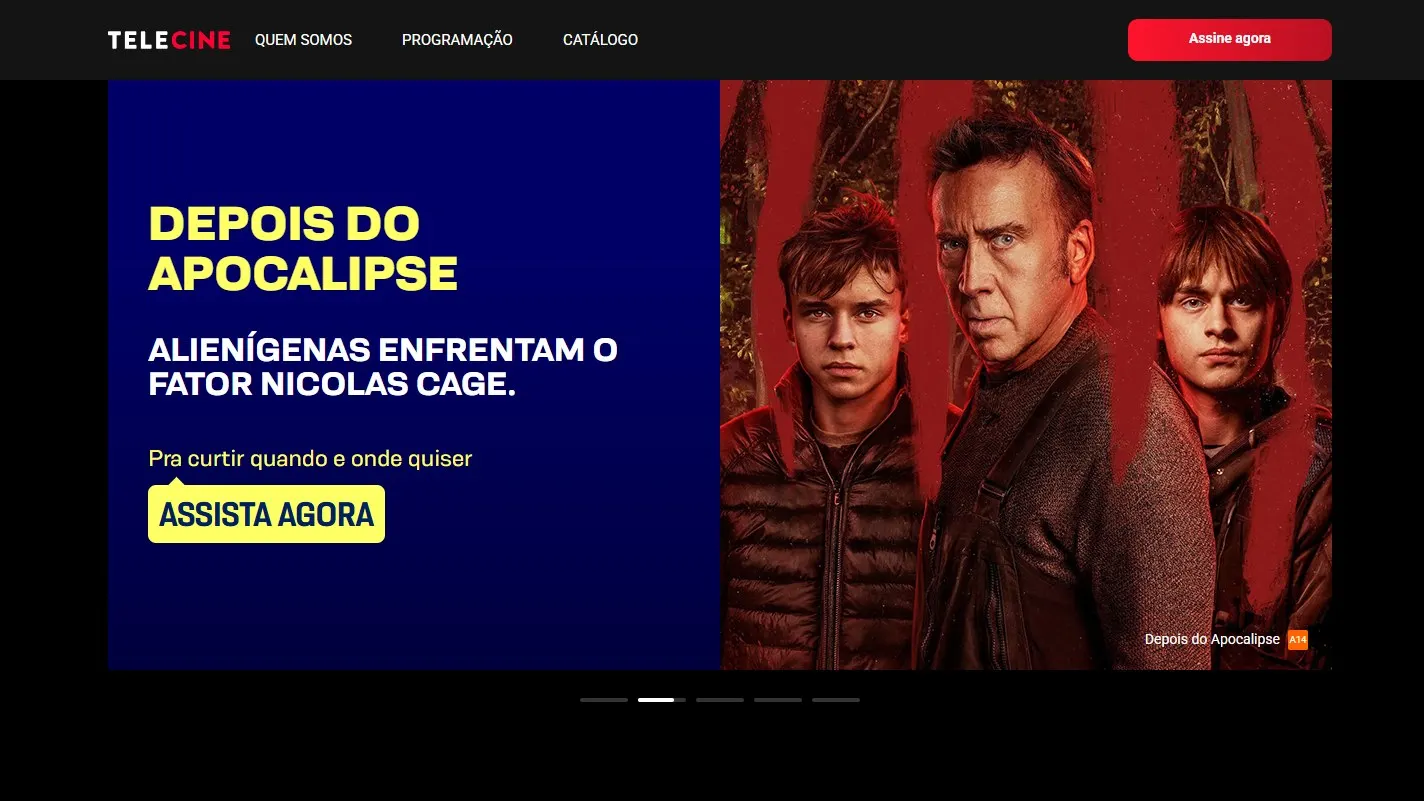 Página inicial do site do Telecine
