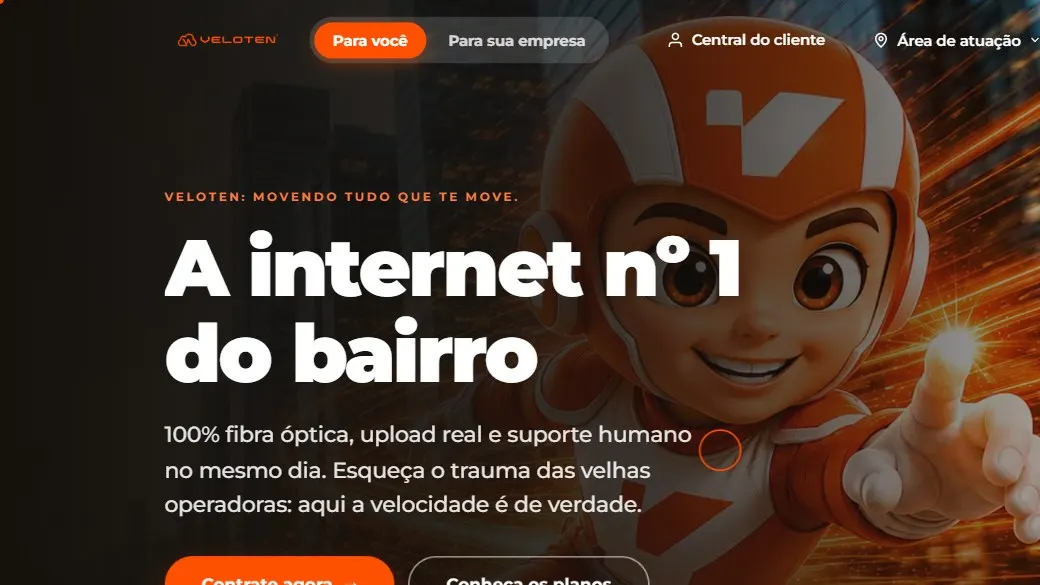 Página inicial do site da Veloten